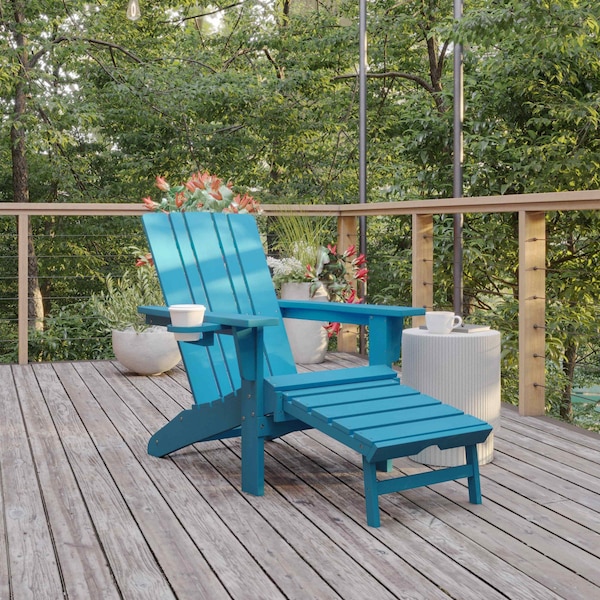 Flash Furniture Blue Adirondack Chair with Ottoman and Cupholder LE-HMP-1045-110-BL-GG - main